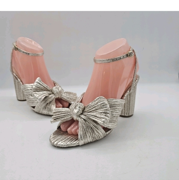 Loeffler Randall Camellia Bow-Embellished Lamé Sandals - Picture 7 of 16